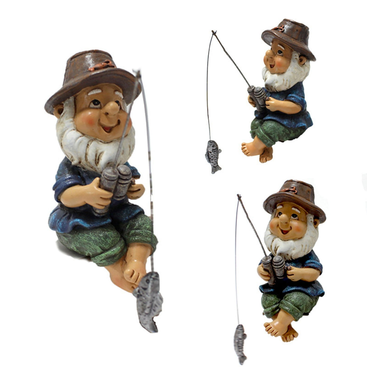 Fishing Man Figurine Bright Colors Lifelike Details Durable Resin Widely Used Fisherman Statue for Garden Home Backyard
