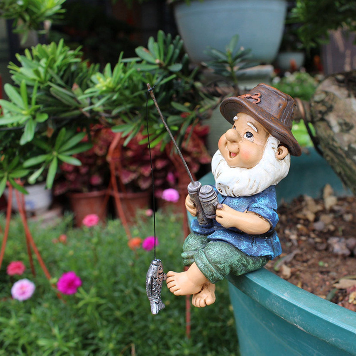 Fishing Man Figurine Bright Colors Lifelike Details Durable Resin Widely Used Fisherman Statue for Garden Home Backyard