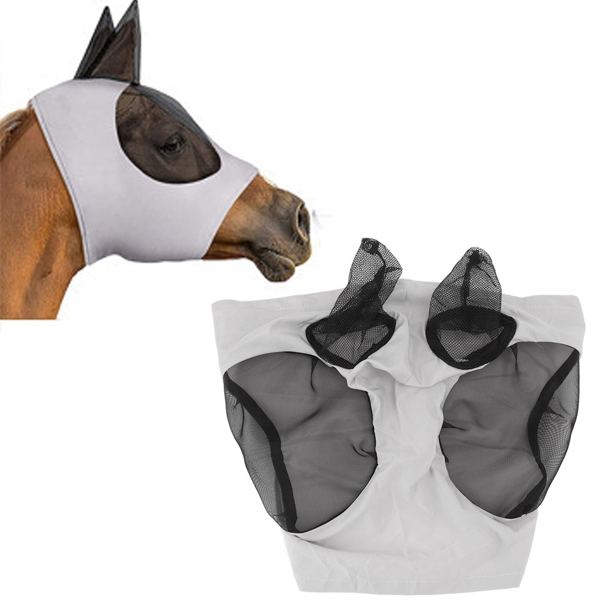 Horse Mesh Fly Mask Breathable Elastic Horse Face Mask with Ears Protection Riding Equestrian Equipment Gray