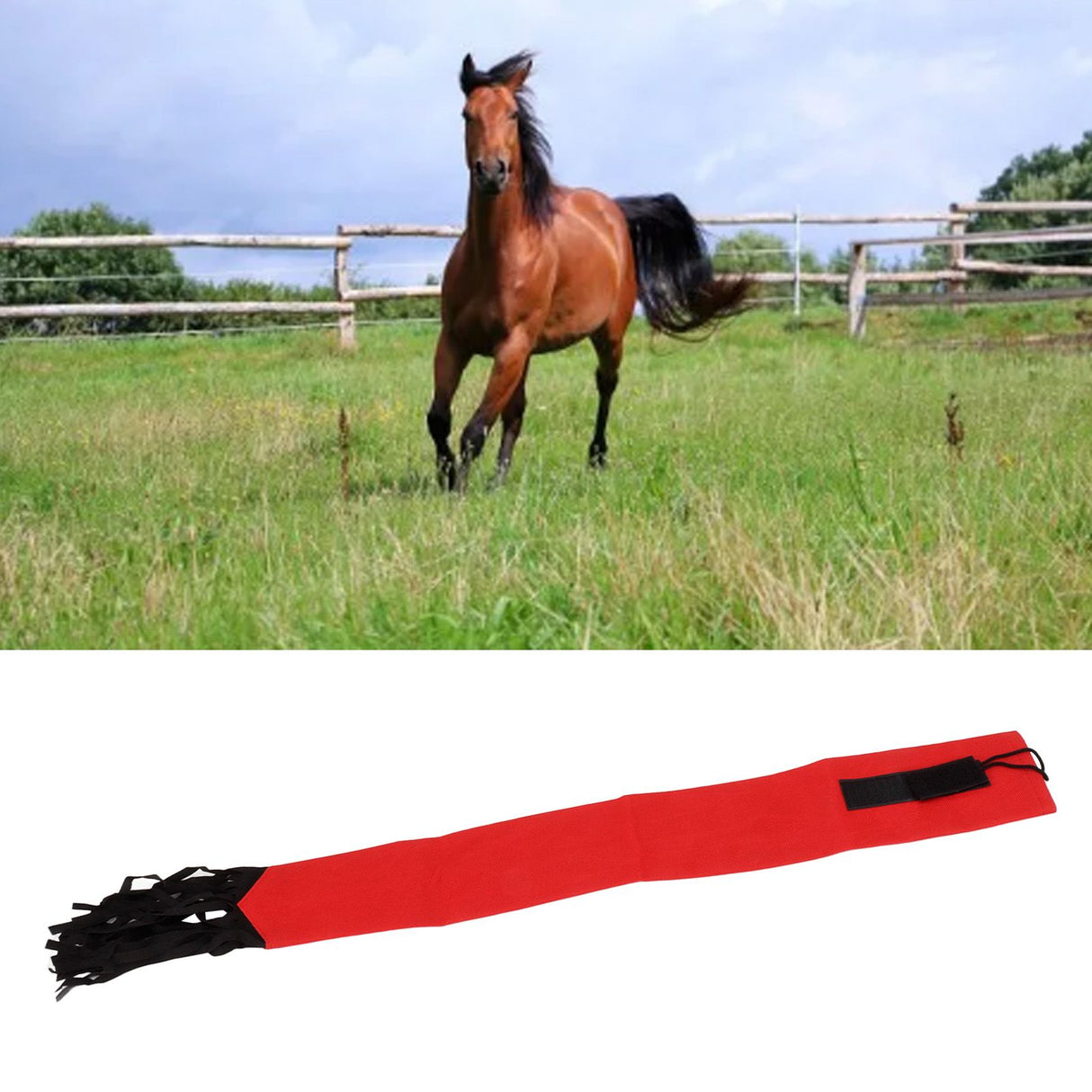 Horse Tail Protection Bag Non Woven Fabric Horsetail Guard with Fringe Hook and Loop Design Red
