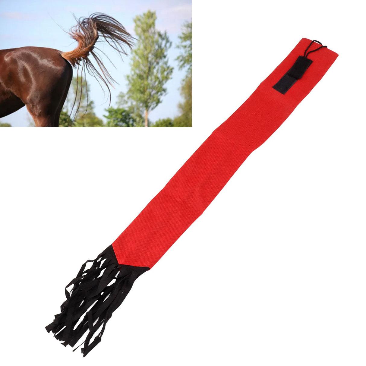 Horse Tail Protection Bag Non Woven Fabric Horsetail Guard with Fringe Hook and Loop Design Red