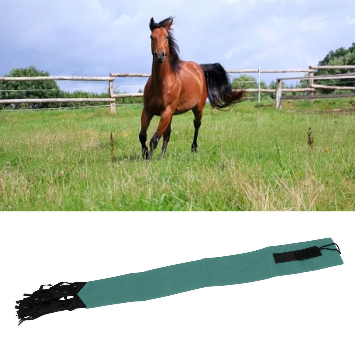 Horse Tail Protection Bag Non Woven Fabric Horsetail Guard with Fringe Hook and Loop Design Green