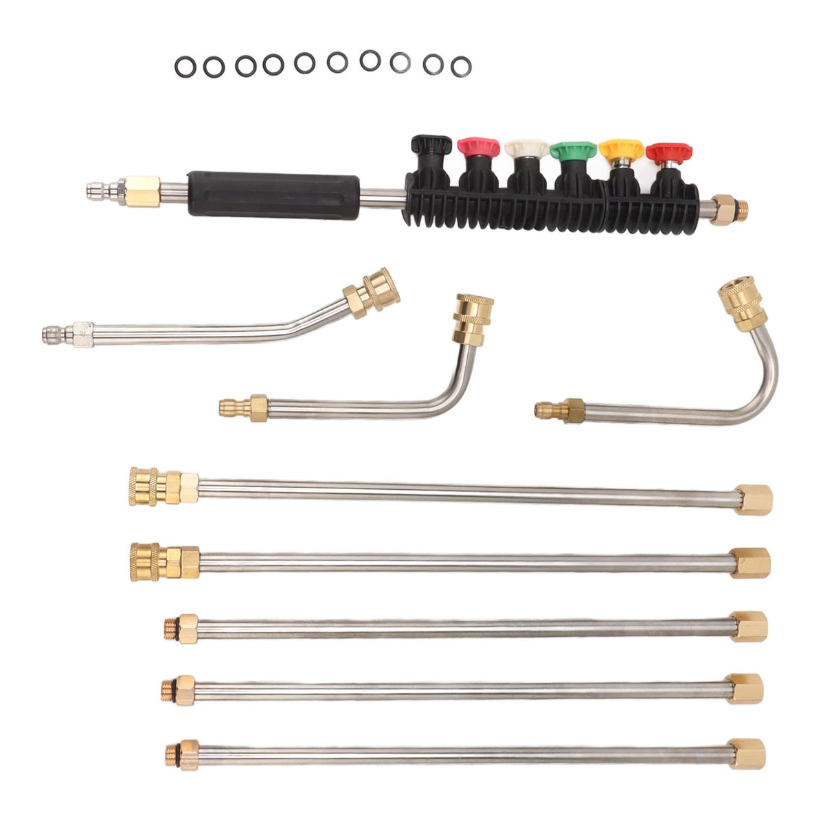 Pressure Washer Extension Wand 5 Straight Rod 3 Curve Rod Set Power Washer Lance with 6 Nozzles 1/4in Quick Connect