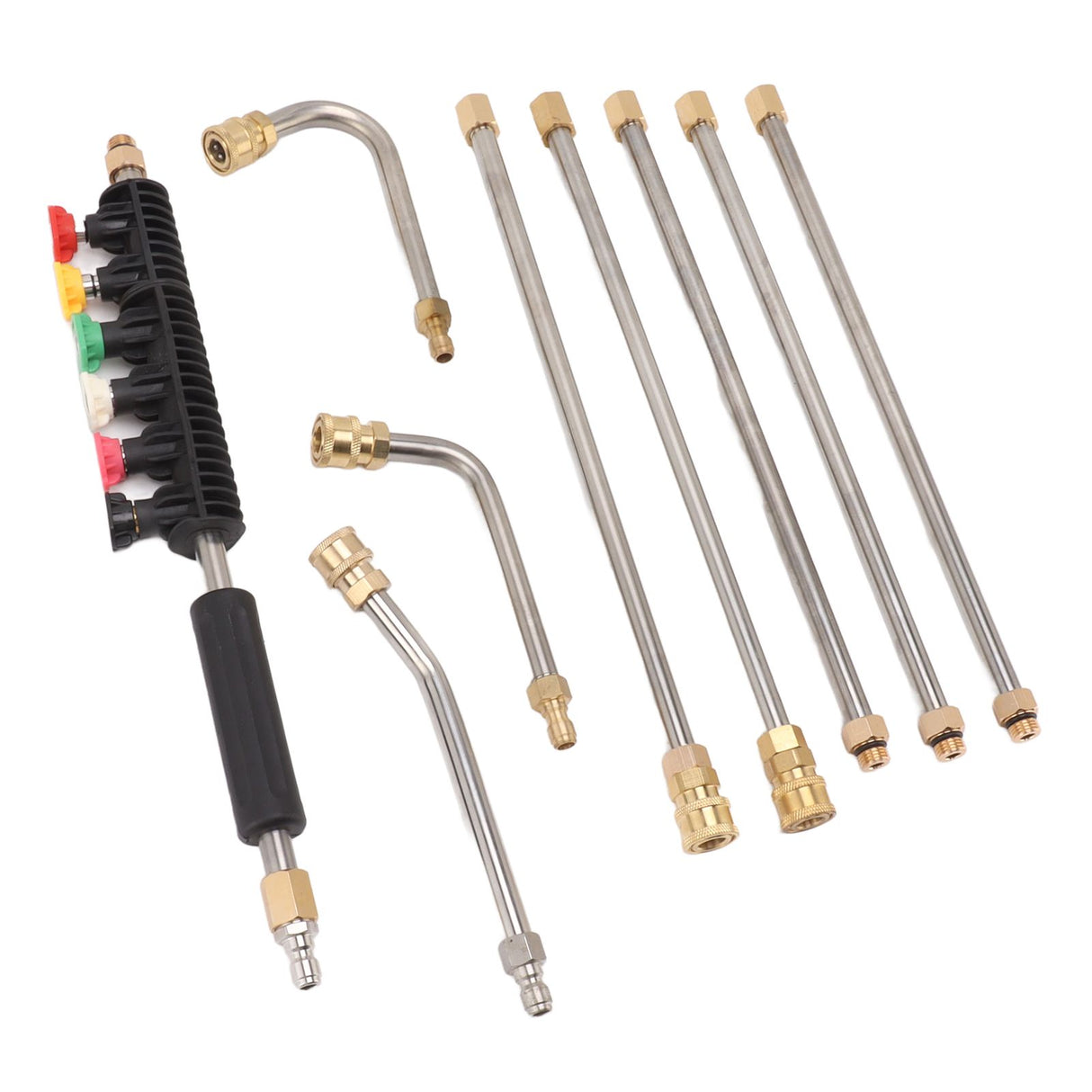 Pressure Washer Extension Wand 5 Straight Rod 3 Curve Rod Set Power Washer Lance with 6 Nozzles 1/4in Quick Connect
