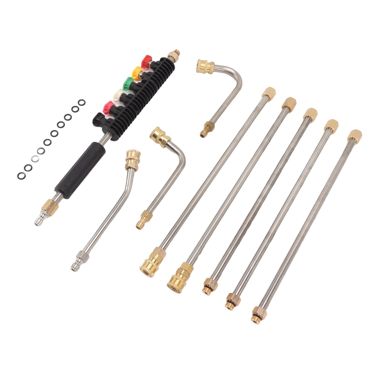 Pressure Washer Extension Wand 5 Straight Rod 3 Curve Rod Set Power Washer Lance with 6 Nozzles 1/4in Quick Connect