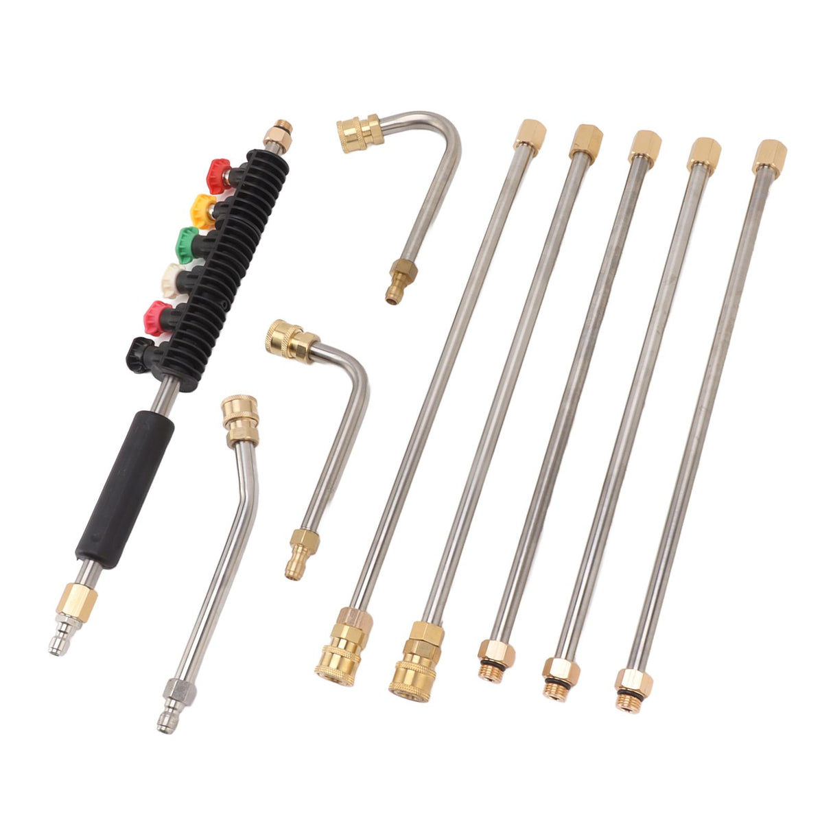Pressure Washer Extension Wand 5 Straight Rod 3 Curve Rod Set Power Washer Lance with 6 Nozzles 1/4in Quick Connect
