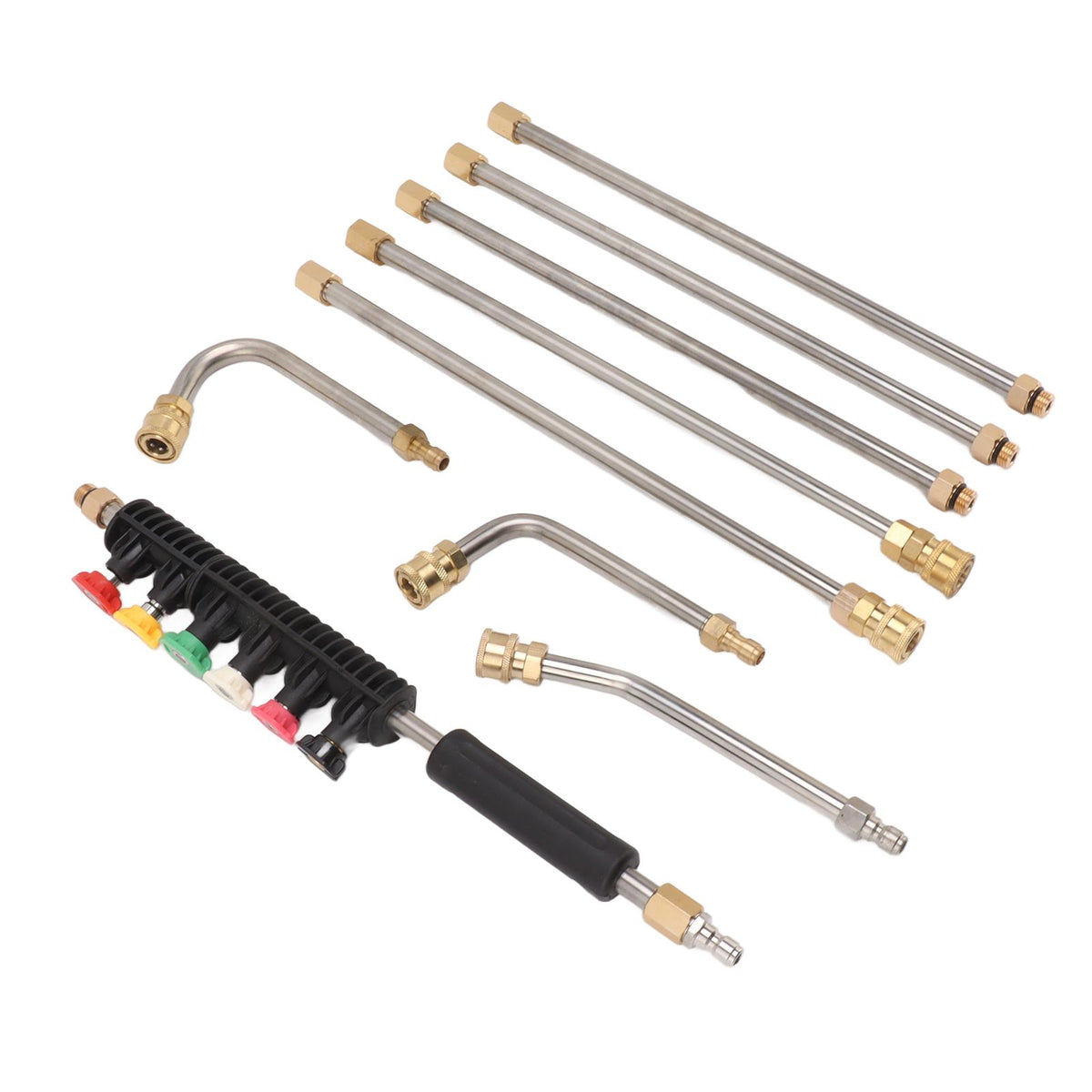 Pressure Washer Extension Wand 5 Straight Rod 3 Curve Rod Set Power Washer Lance with 6 Nozzles 1/4in Quick Connect