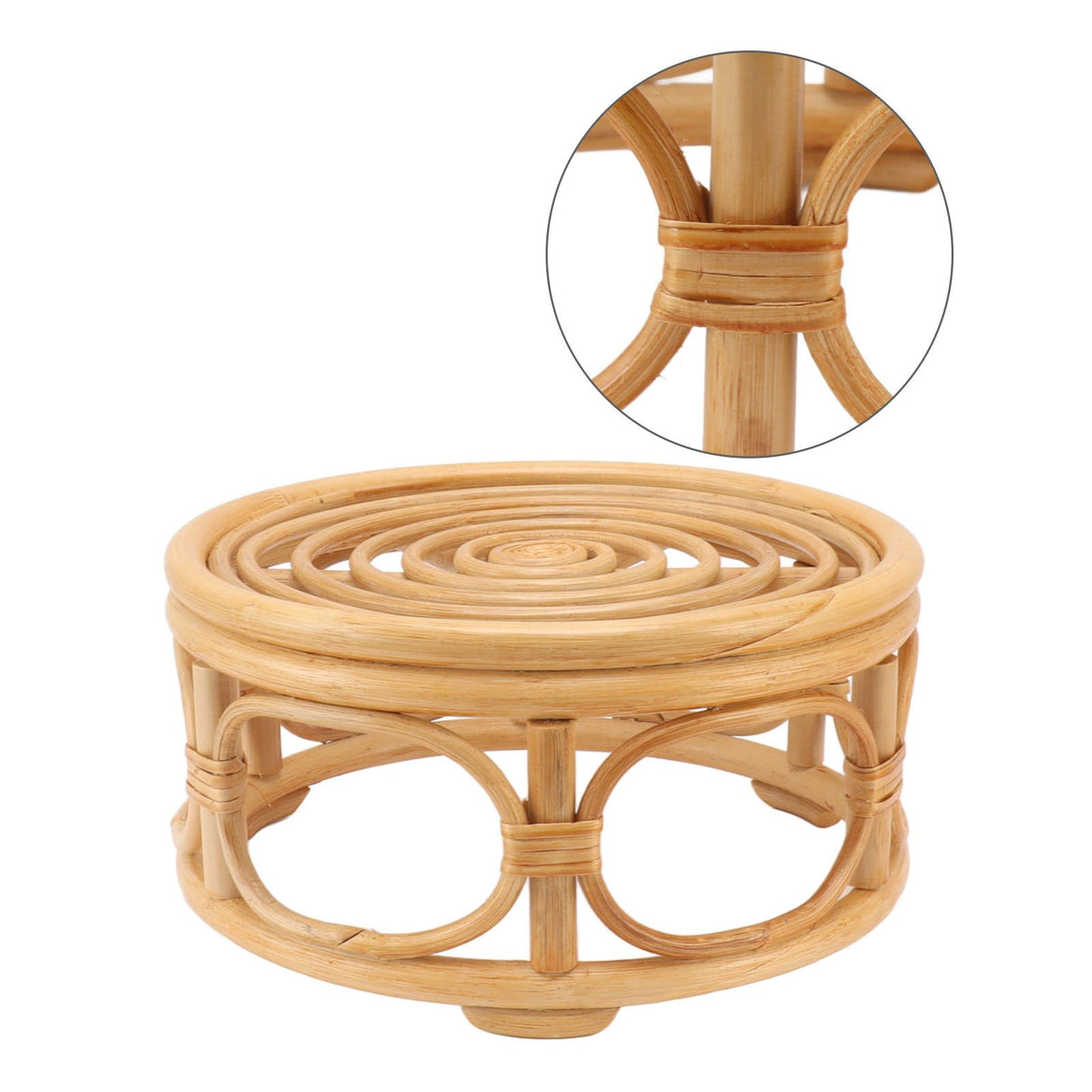 Rattan Indoor Plant Stand Round Shape Natural Plant Rack Handmade Rattan Planter Stand for Home Garden Yard Large