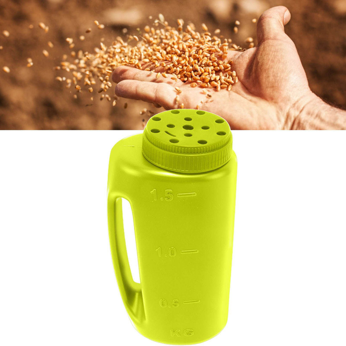 Handheld Fertilizer Spreader Hand Held Grass Seed Spreader Crop Spreading Salt Sowing Pot Green