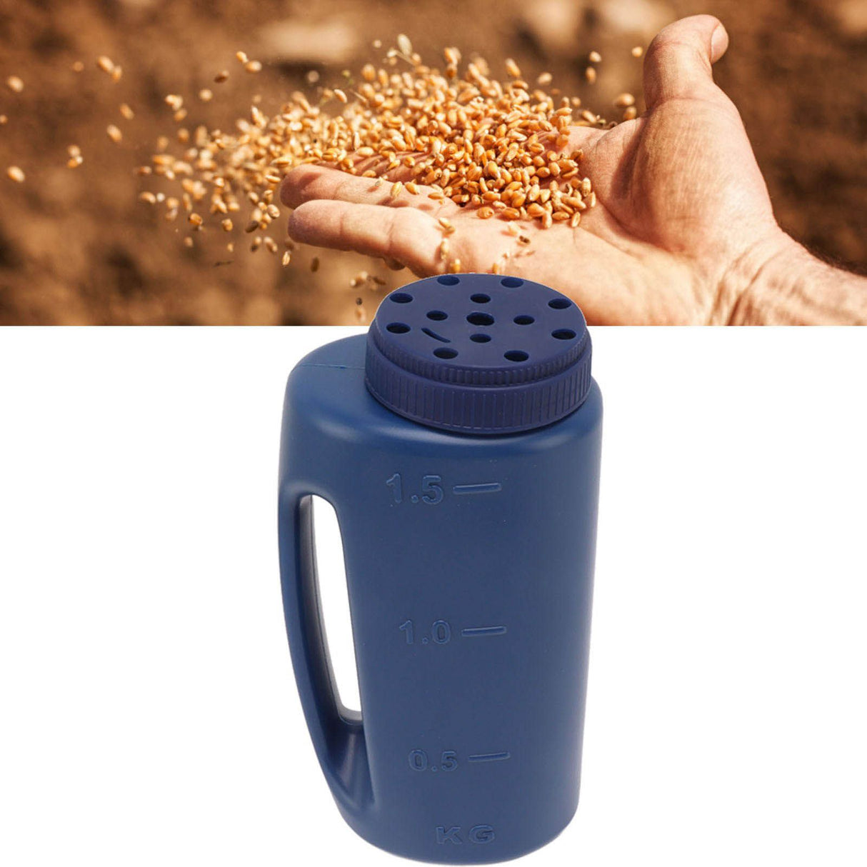 Handheld Fertilizer Spreader Hand Held Grass Seed Spreader Crop Spreading Salt Sowing Pot Blue