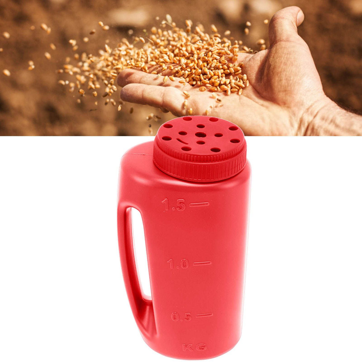 Handheld Fertilizer Spreader Hand Held Grass Seed Spreader Crop Spreading Salt Sowing Pot Red