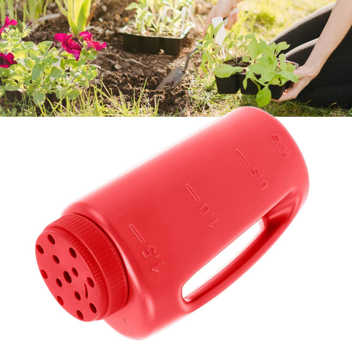 Handheld Fertilizer Spreader Hand Held Grass Seed Spreader Crop Spreading Salt Sowing Pot Red