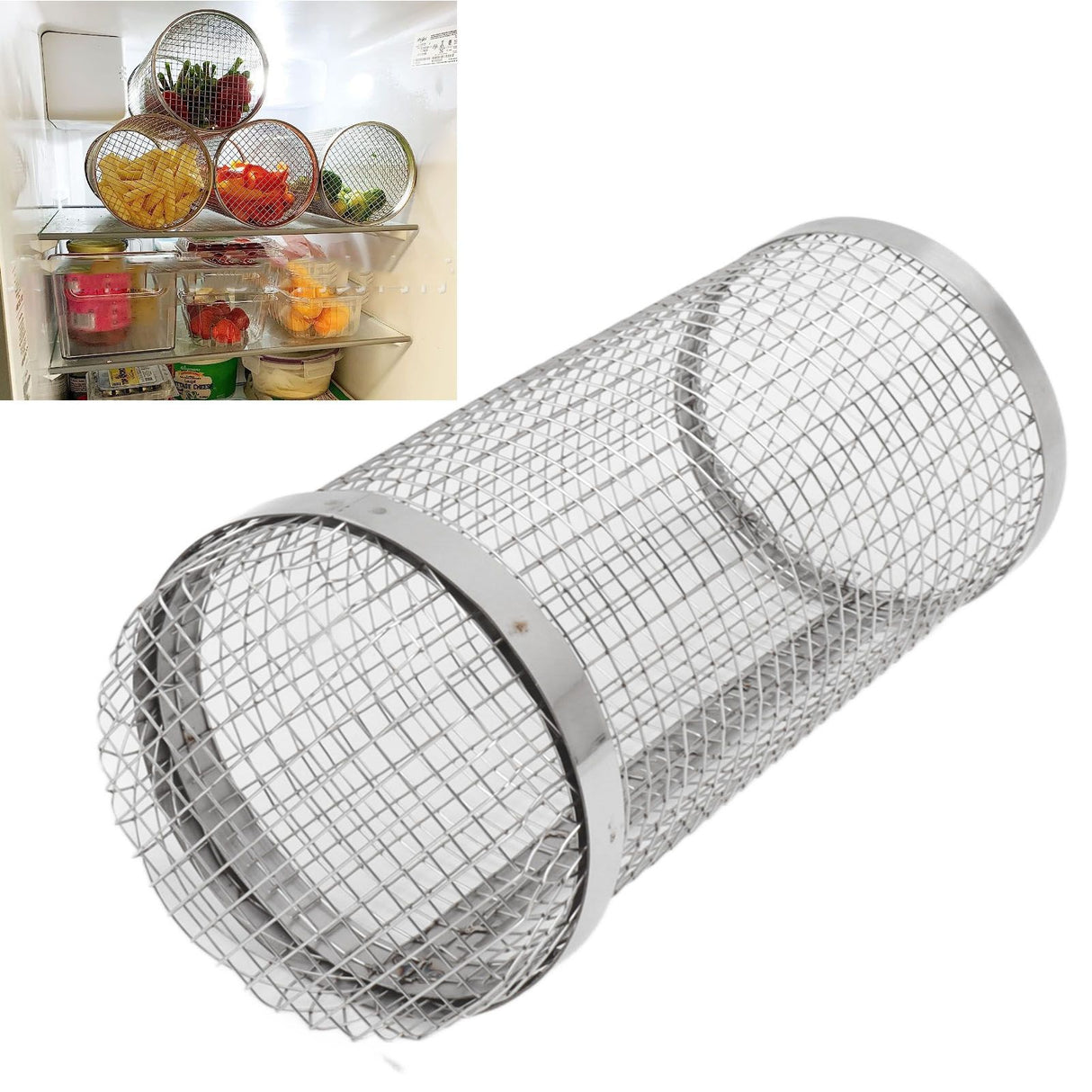 Barbecue Grilling Basket Stainless Steel Heat Resistant Rust Prevention BBQ Grill Cage with Hook for Camping Party 20cm/7.9in
