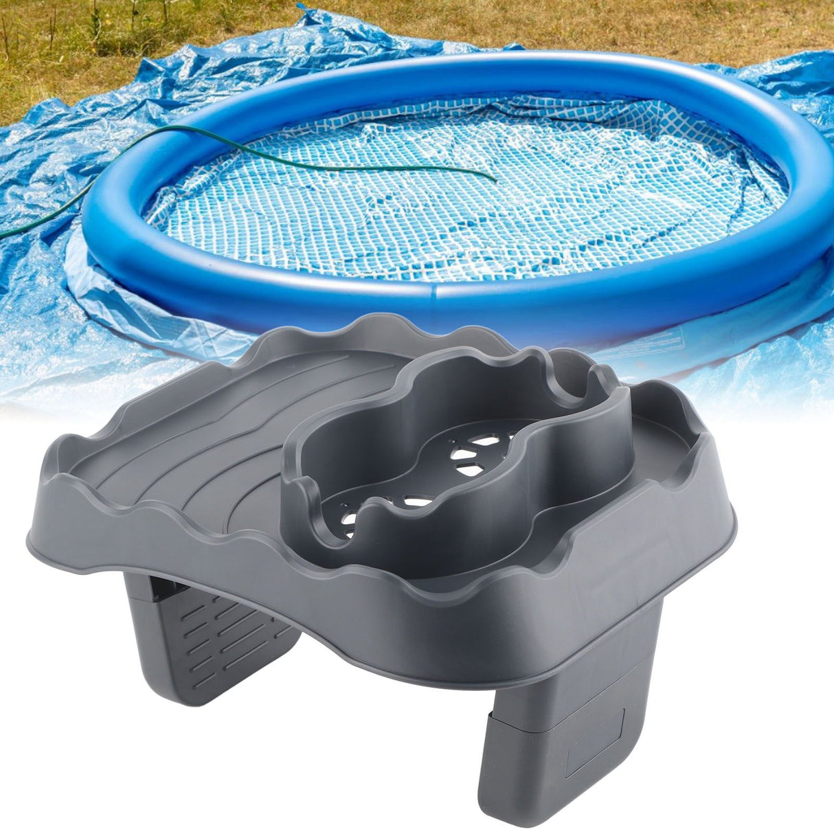 Hot Tub Table Tray with Drain Holes Anti Slip Adjustable Hot Tub Side Table for Swimming Pools SPA Bathtub Grey