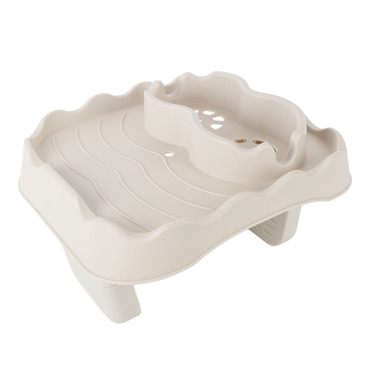 Hot Tub Table Tray with Drain Holes Anti Slip Adjustable Hot Tub Side Table for Swimming Pools SPA Bathtub Beige
