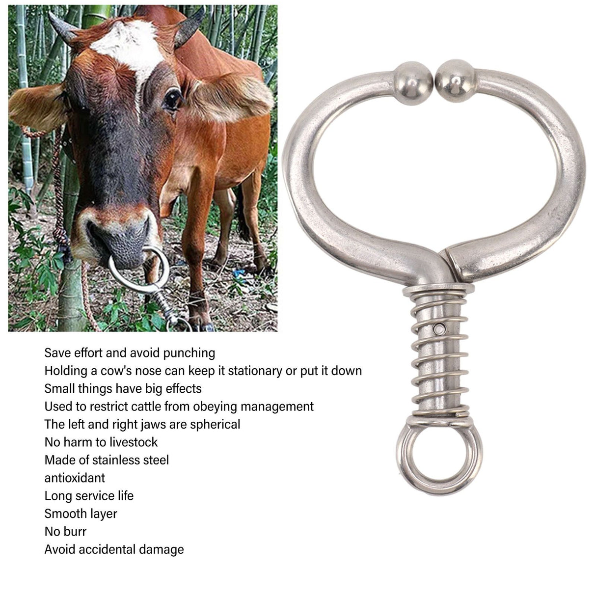 Cattle Nose Ring Durable Stainless Steel Cattle Ring Spherical Cattle Ring Clamp Traction for Home Farm HL Q4D