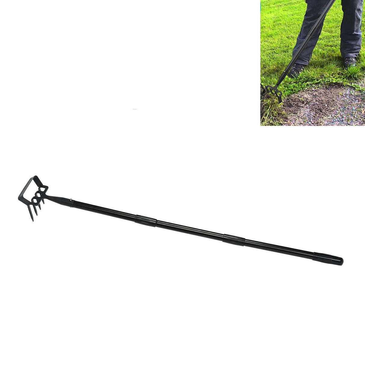 Weeding Rake Adjustable Length Stainless Steel Ergonomic Handle Hand Rake Garden Tool for Cultivating Loosening 3 Sections