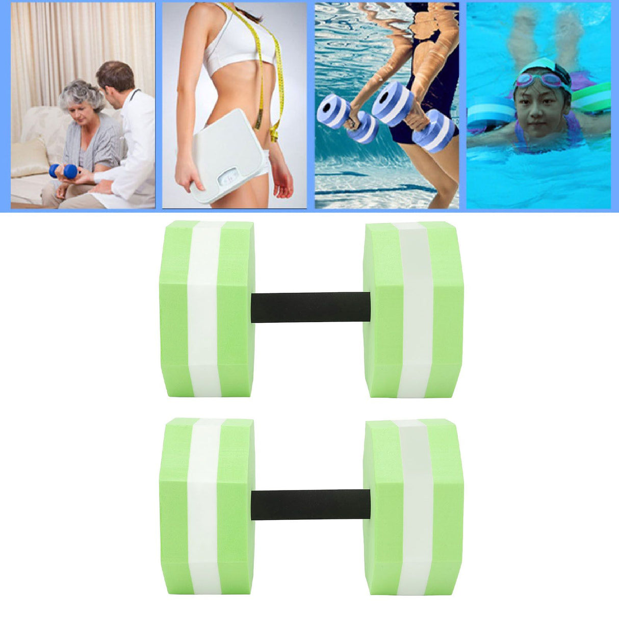 2Pcs High Density EVA Foam Dumbbell Set Aquatic Exercise Dumbbells for Men Women Indoor Swimming Pools Aerobic Fitness Rehabilitation Training Diamond Shaped Green White Green