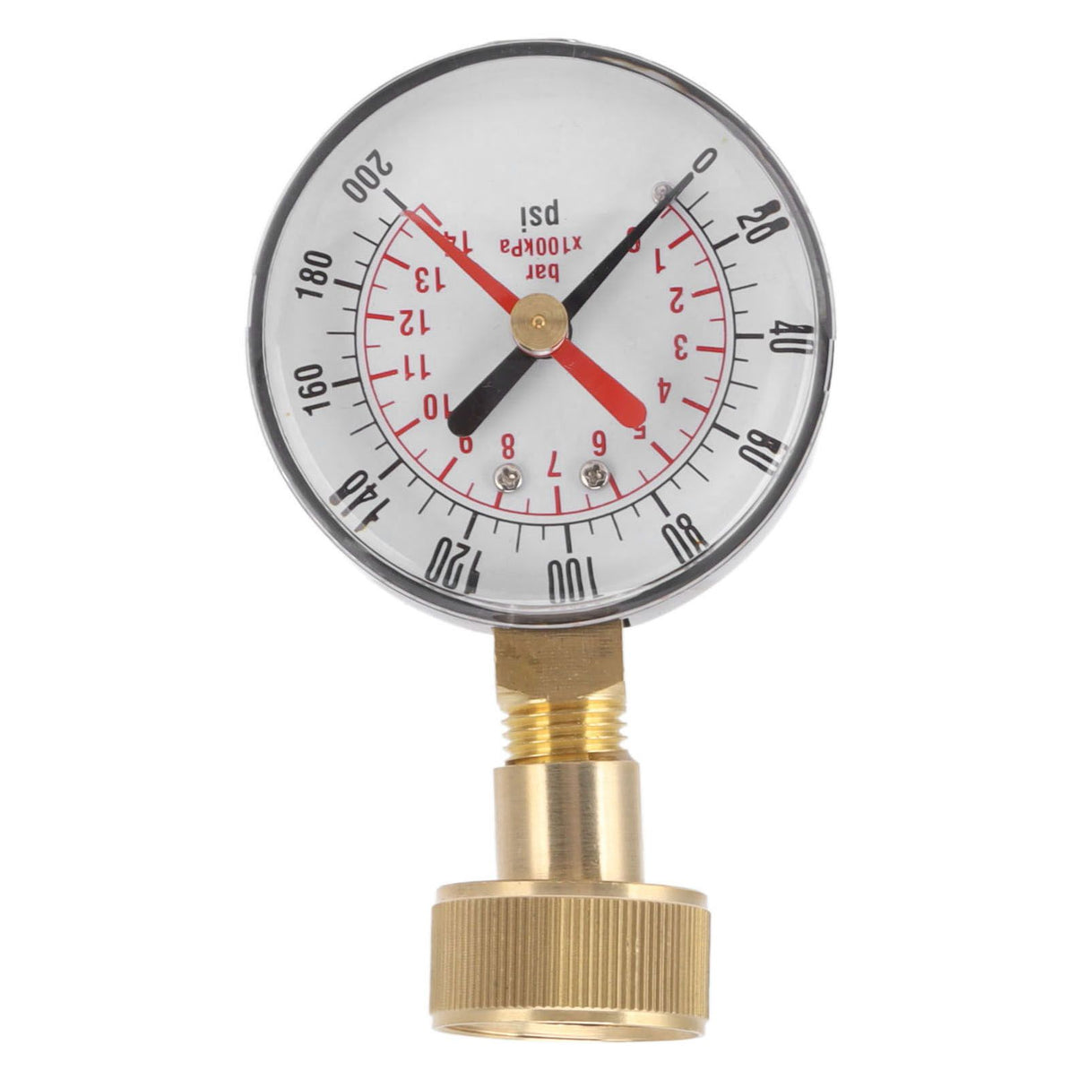 Water Pressure Gauge Aluminum Alloy Iron 0 to 200Psi Universal Water Pressure Test Gauge with 3/4 Female Hose Thread for Replacement