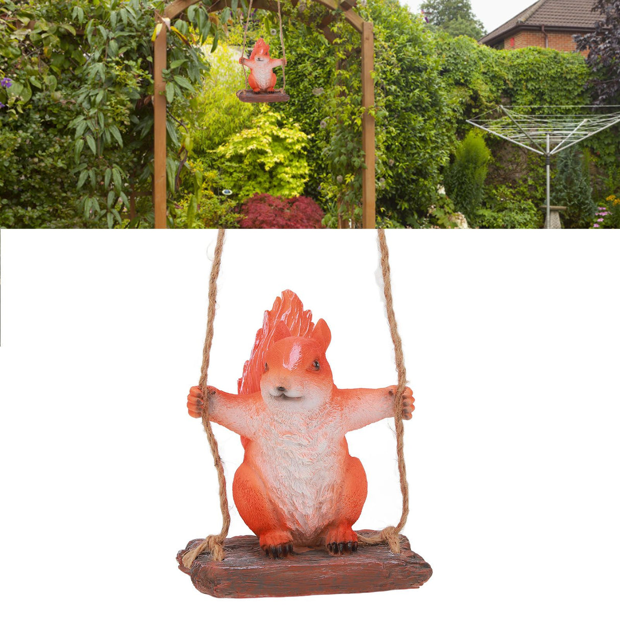 Hanging Squirrel Statues Garden Decor Cute Swing Squirrel Sculpture Outdoor Patio Ornament Animal Resin Figurine Red Brown