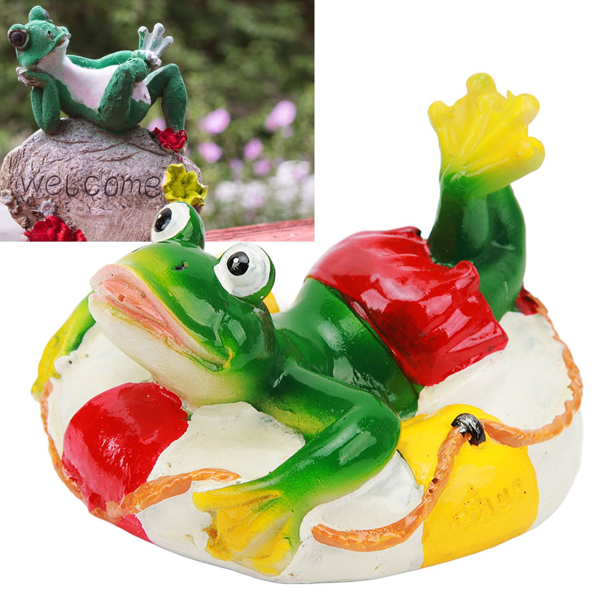 Frog Pond Ornaments Resin Colorfast Easy Float Water Floating Frog Garden Statue for Home Garden Yard Swimming Ring Frog