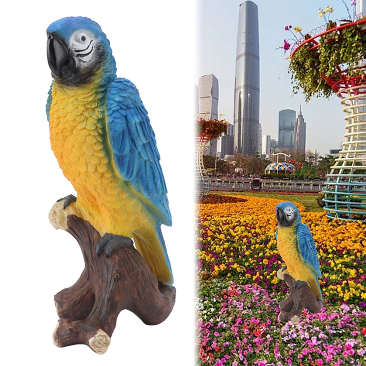 Resin Parrot Statue Simulation Parrot Decoration Resin Animals Figurine Outdoor Sculpture Resin Lawn Ornament Medium Size Blue