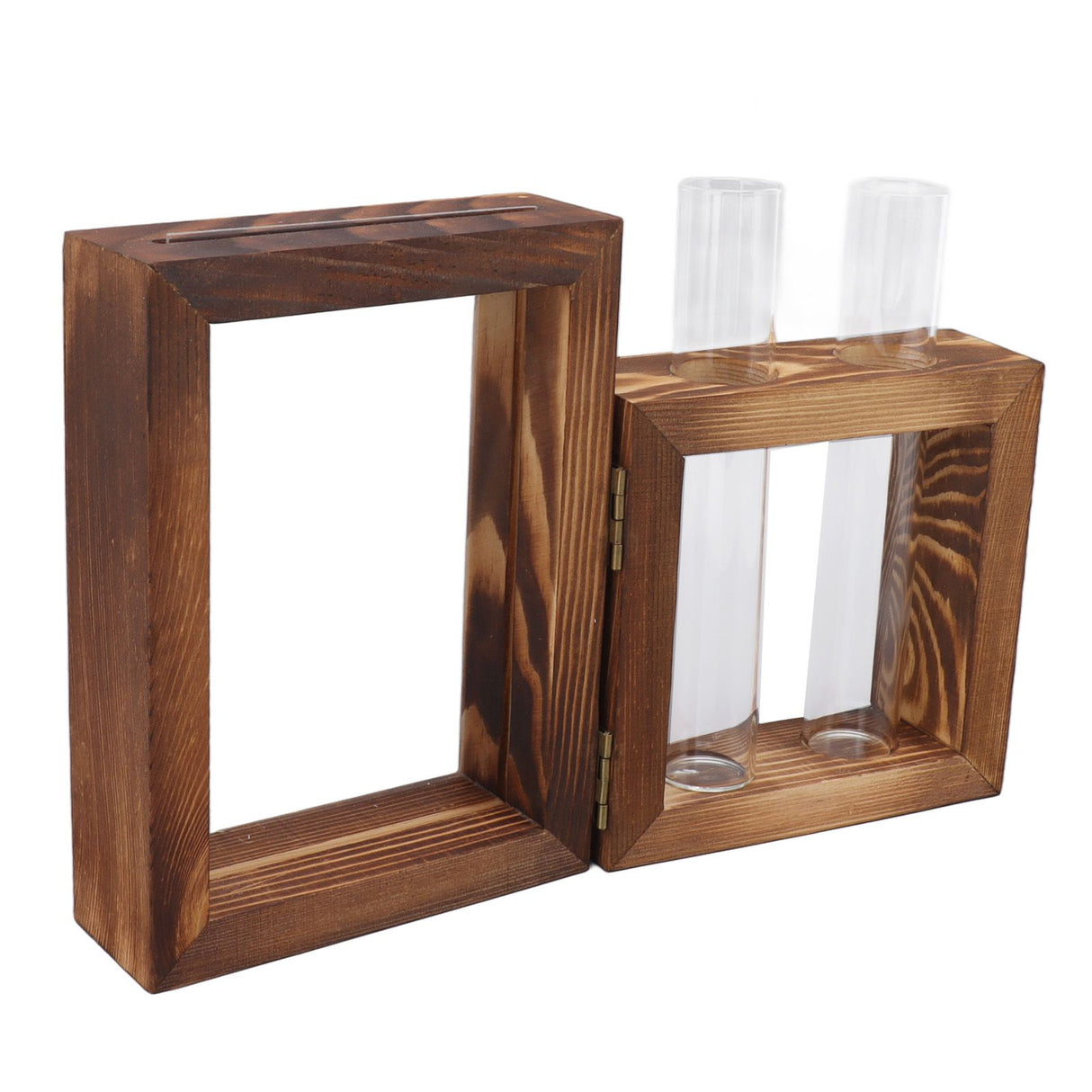 Plant Propagation Station Wooden Stand with 2 Glass Test Tubes Wooden Frame Glass Hydroponic Test Tube Vase Flower Pot Table Ornament for Water Planting Flower
