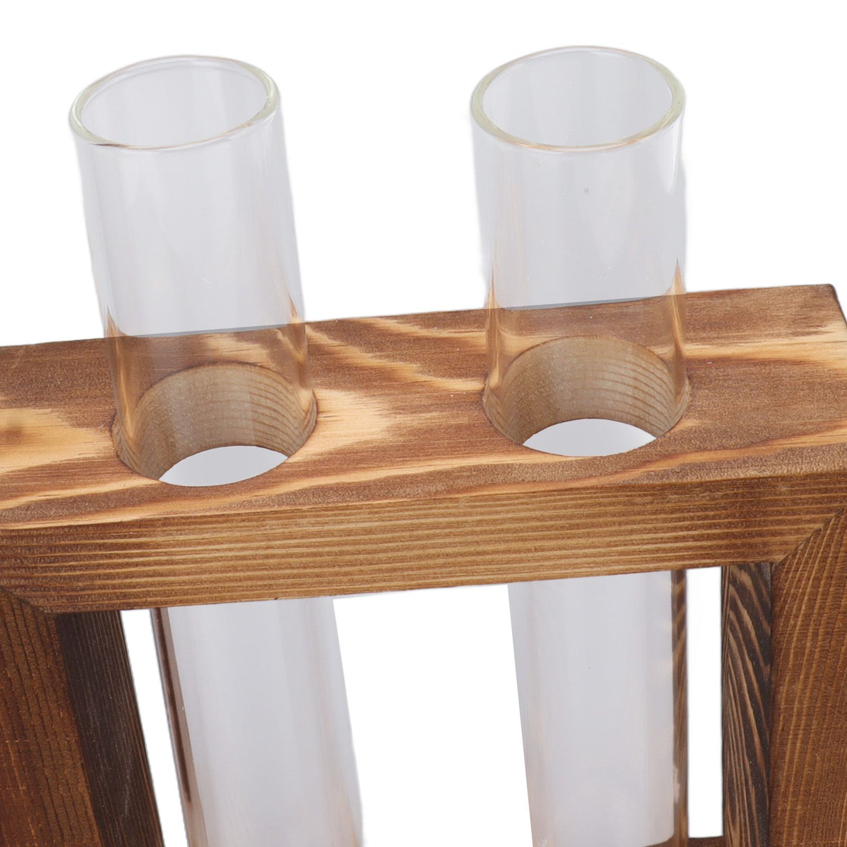 Plant Propagation Station Wooden Stand with 2 Glass Test Tubes Wooden Frame Glass Hydroponic Test Tube Vase Flower Pot Table Ornament for Water Planting Flower