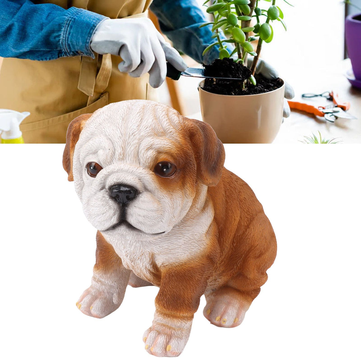 English Bulldog Puppy Statue Lifelike Resin Bulldog Sculpture for Garden Lawn Porch Decoration Sitting Bulldog