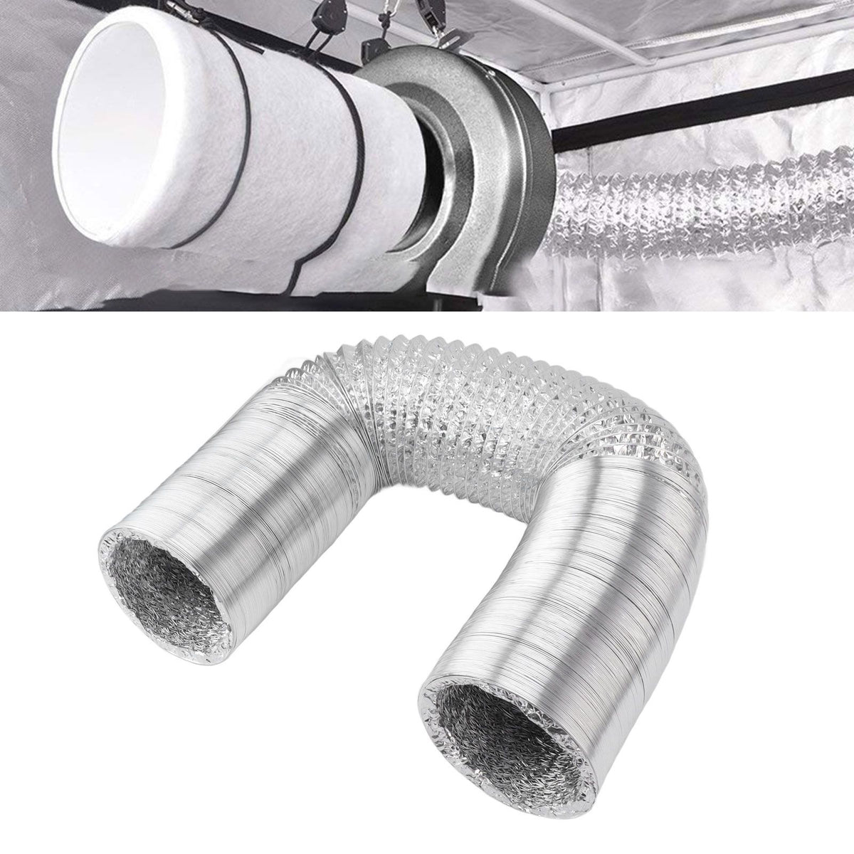 6in Flexible Ducting Hose 4 Layer Flexible Foil Ducting Dryer Air Vent Hose for HVAC Ventilation 5m/16ft