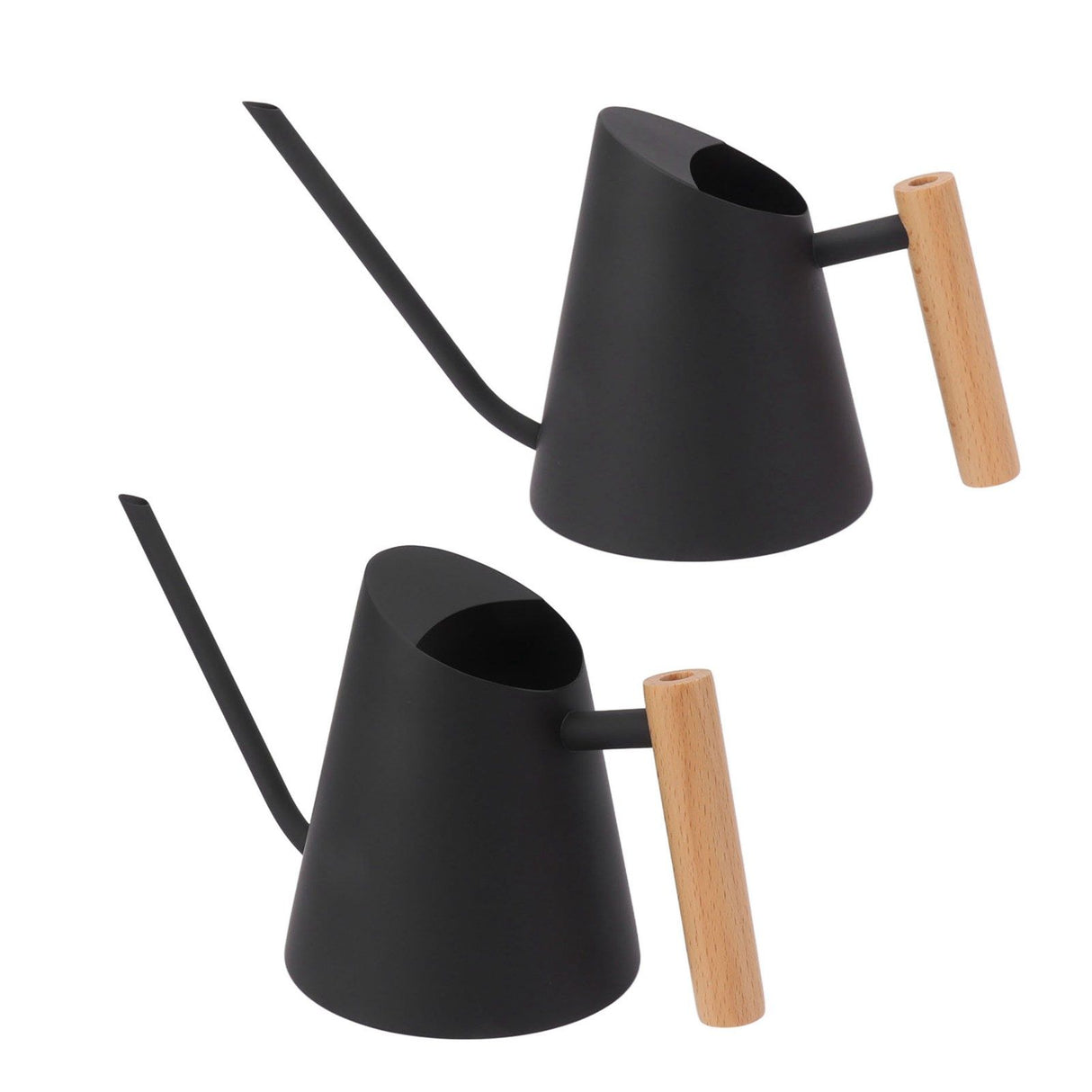 Watering Can with Long Spout Rustproof Stainless Steel Watering Pot with Wooden Handle for Garden Bonsai Indoor Outdoor Black