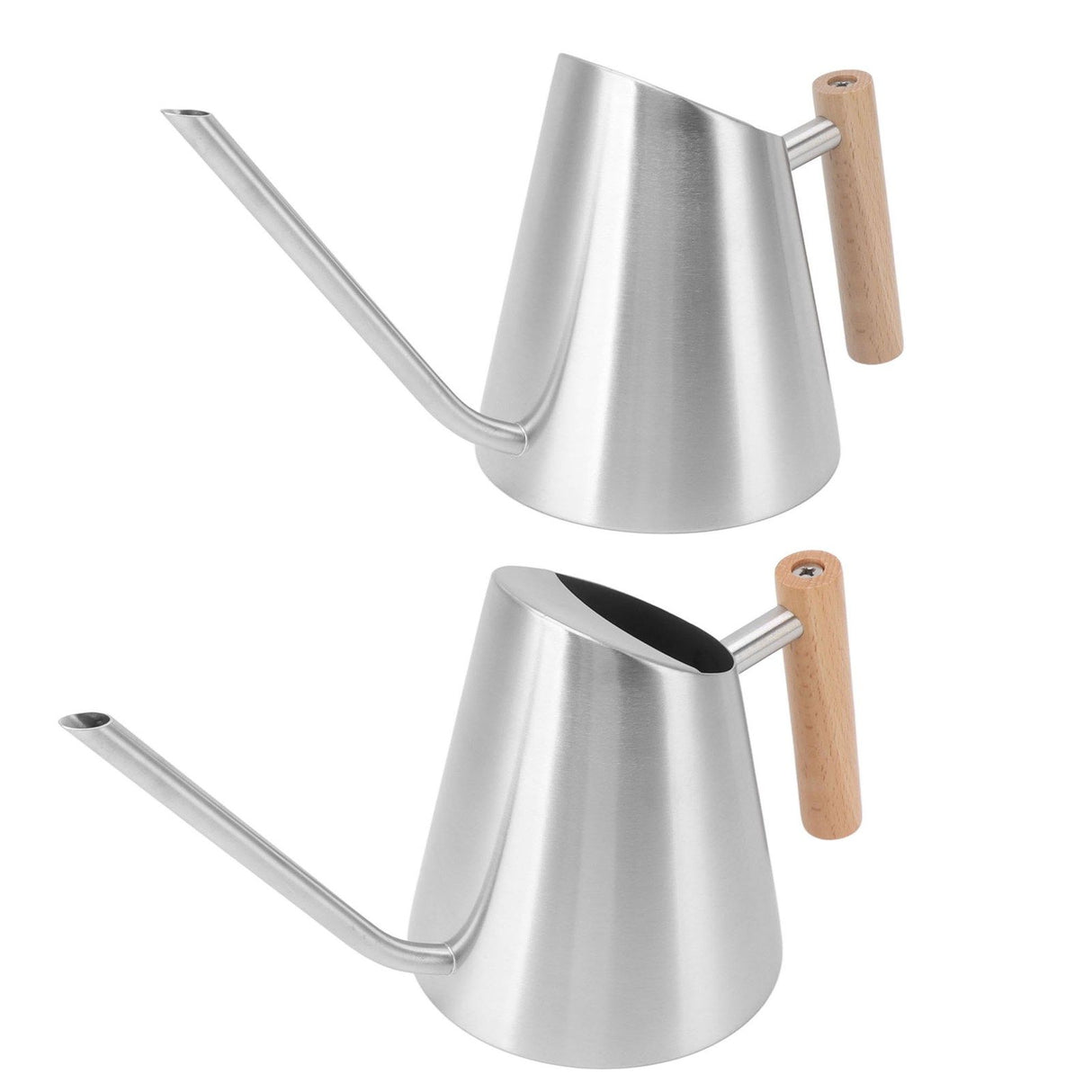 Watering Can with Long Spout Rustproof Stainless Steel Watering Pot with Wooden Handle for Garden Bonsai Indoor Outdoor Silver