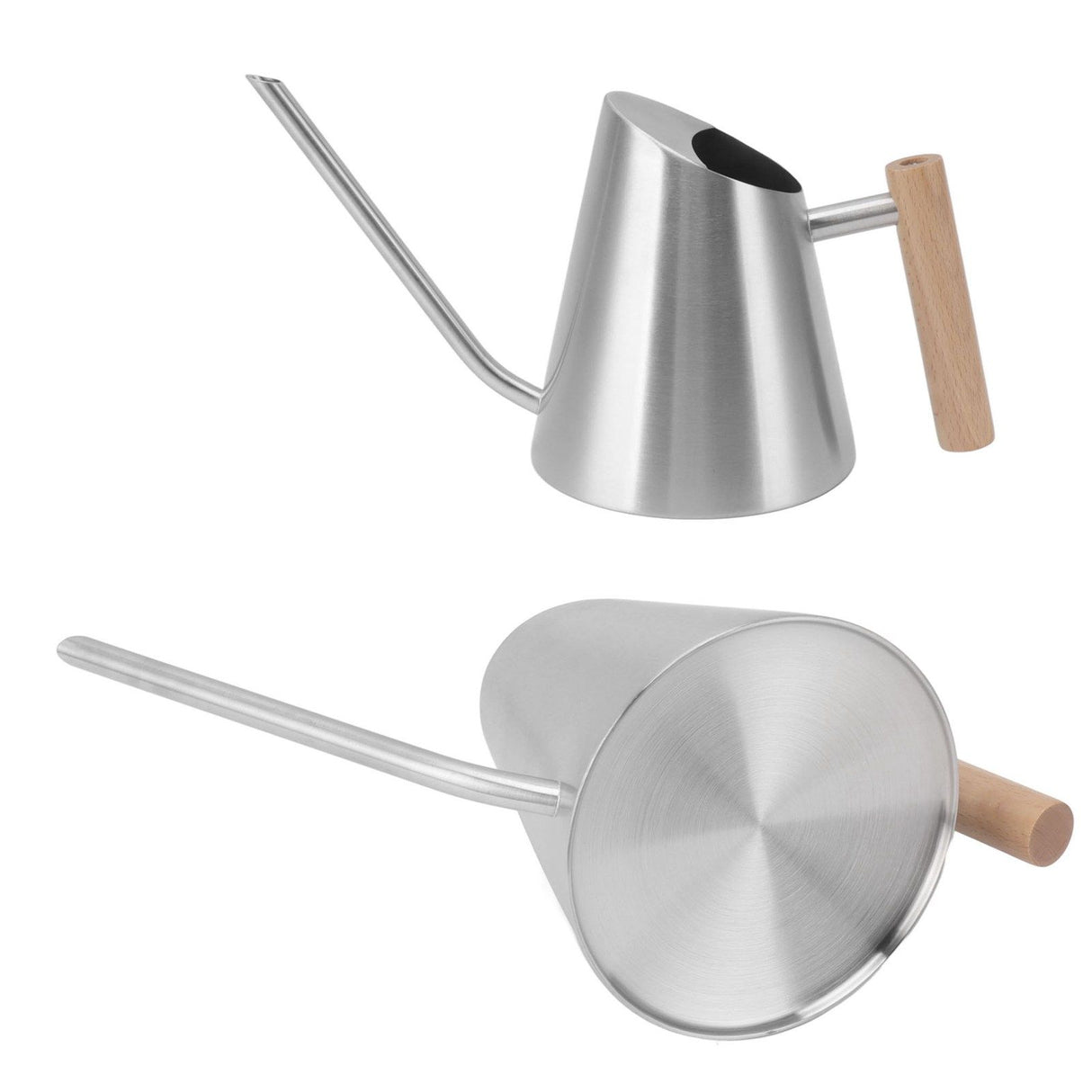 Watering Can with Long Spout Rustproof Stainless Steel Watering Pot with Wooden Handle for Garden Bonsai Indoor Outdoor Silver