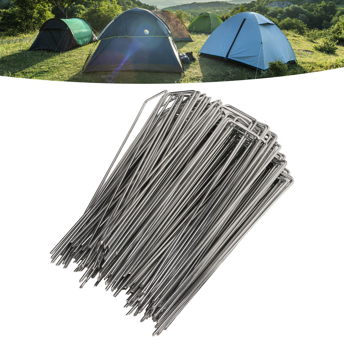 100Pcs U Shaped Garden Stakes Galvanized Steel Landscape Stakes Pins for Weed Barrier Sod Fabric Decorations Roughness 3mm/0.12in