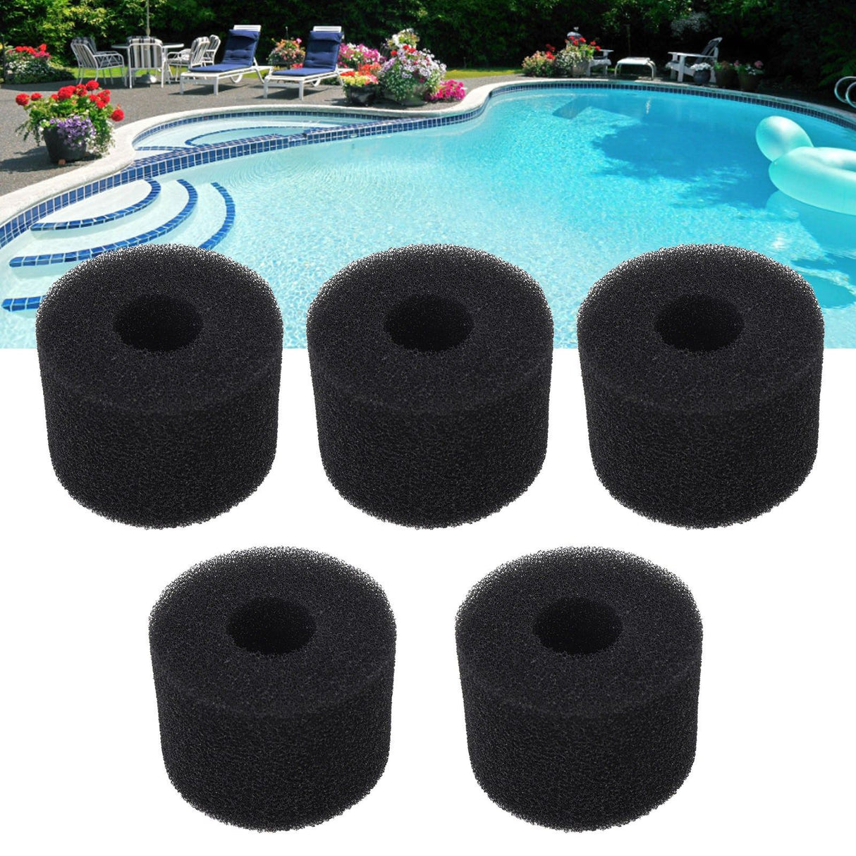 5PCS Pool Filter Sponge PU Sponge Black Reusable Washable Cylindrical Simming Pool Filter Foam for Pool Pump S