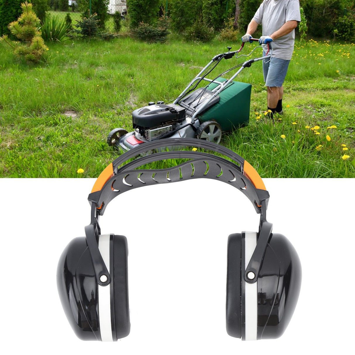 Noise Reduction Earmuffs Foldable Lightweight Hearing Protection Safety Over Head Ear Muff for Garden Shooting Mowing Black White