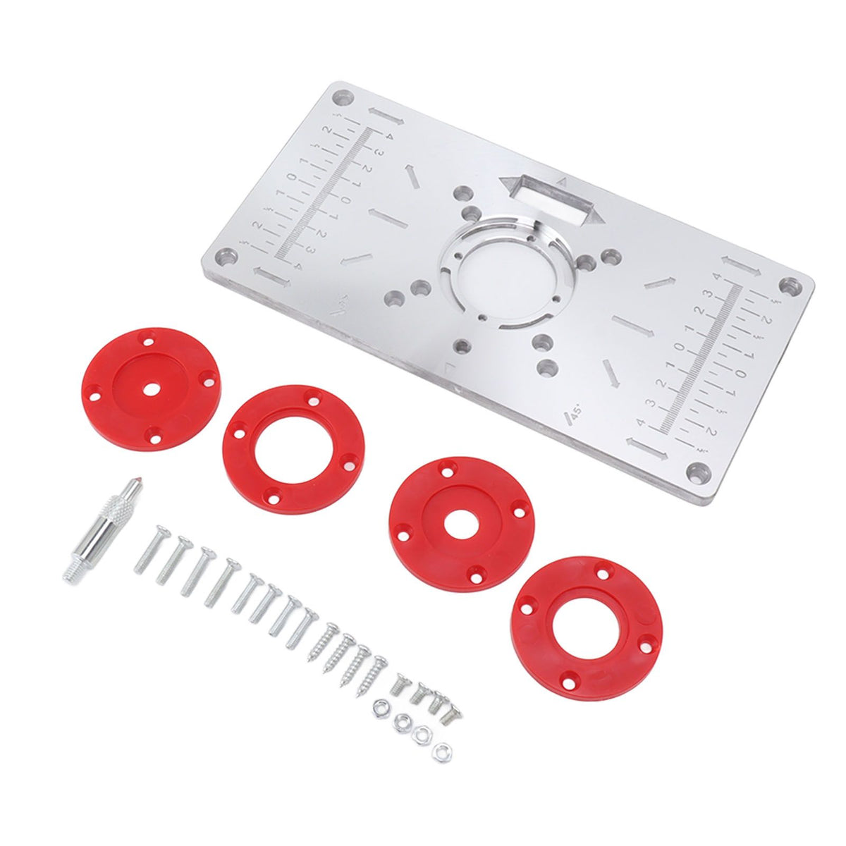 Router Table Insert Plate Woodworking Aluminum Router Plate with 4 Insert Rings for Wood Trimming Milling Slotting