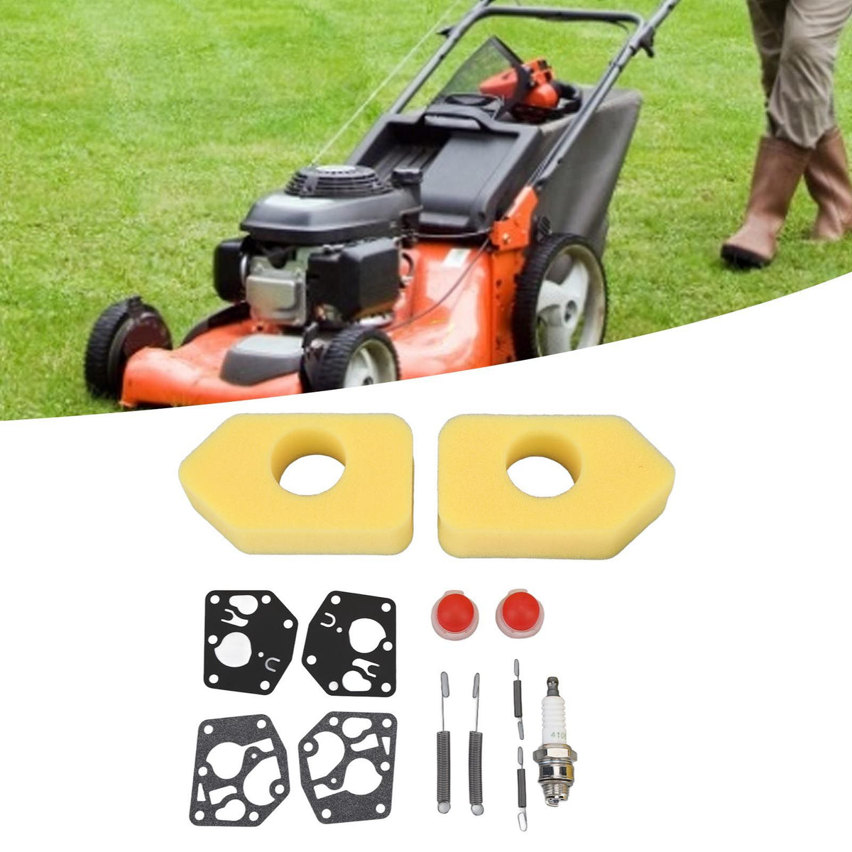 2 Packs Mower Repair Kit Air Filter Membrane Primer Bulb Spring Spark Plug for Classic Sprint 3.5‑4.5HP Q45 35 375 40 Motor
