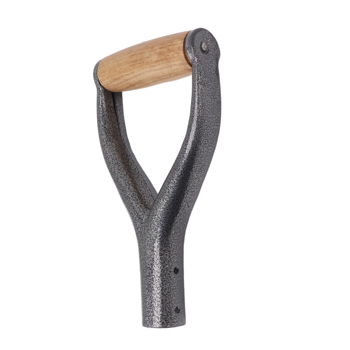 Shovel Handle Y Shaped 12.22in Inside Diameter Replacement Spade Handle with Wooden Grip for Garden Digging Raking Tool Silver