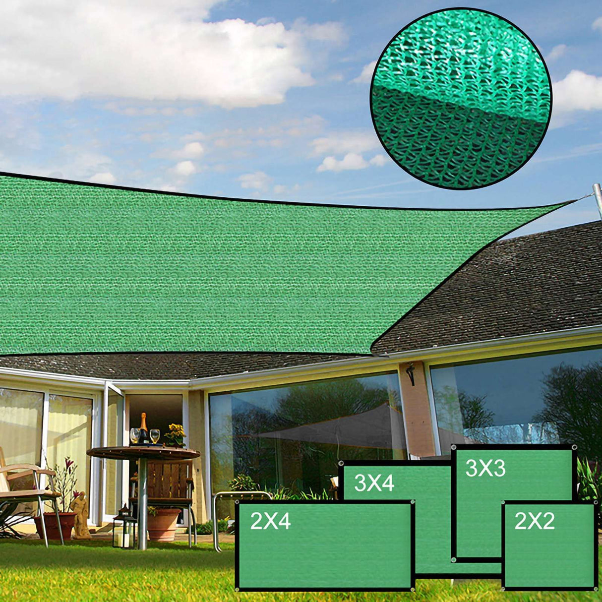Square Geen Sun Shade Sail Canopy Awning Encrypted Thickened Breathable Sun Shade Sail for Outdoor Courtyard 2x2m 14 Pin