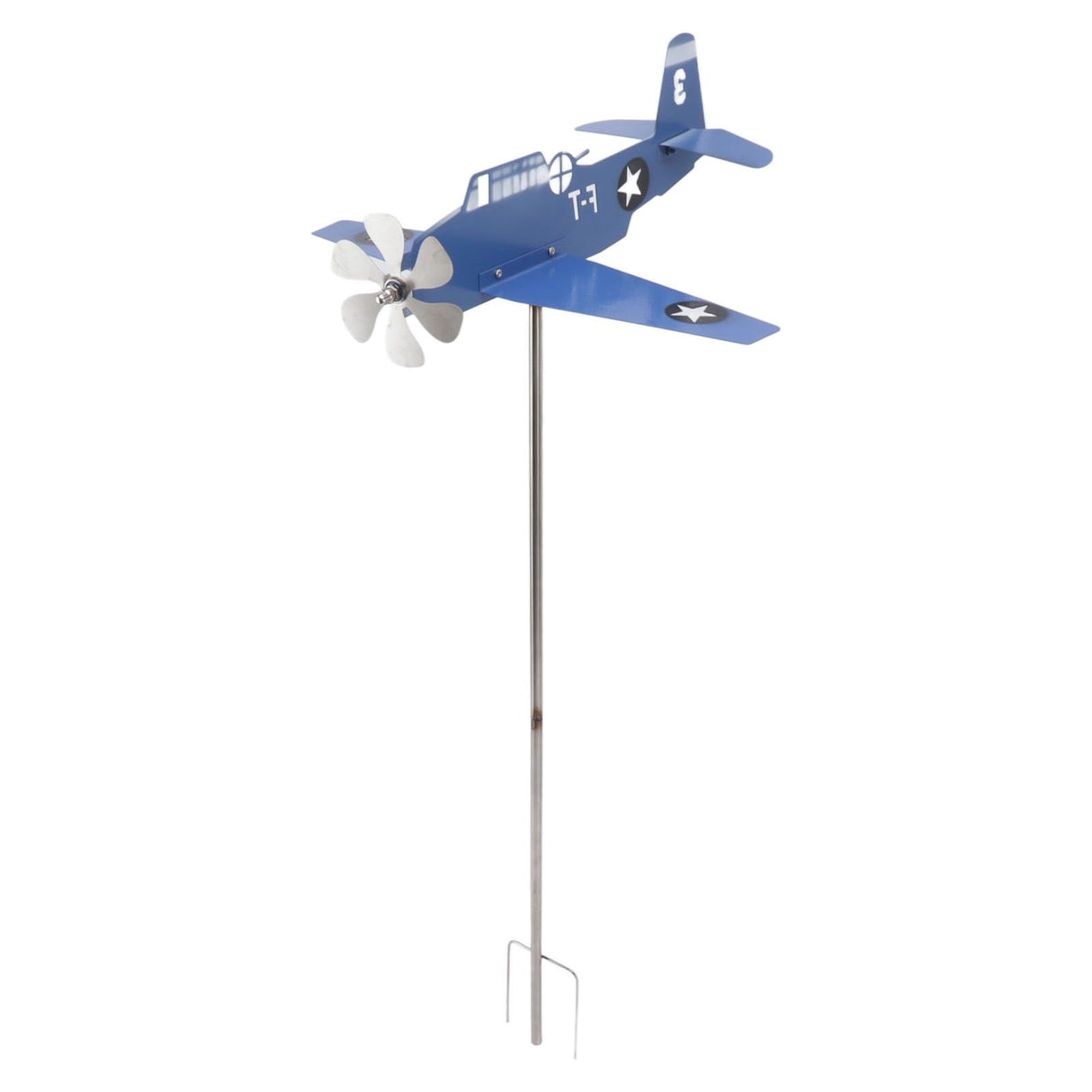 Airplane Weather Vane Iron Stainless Steel Outdoor Wind Spinner Windmill for Garden Patio Lawn Yard Blue