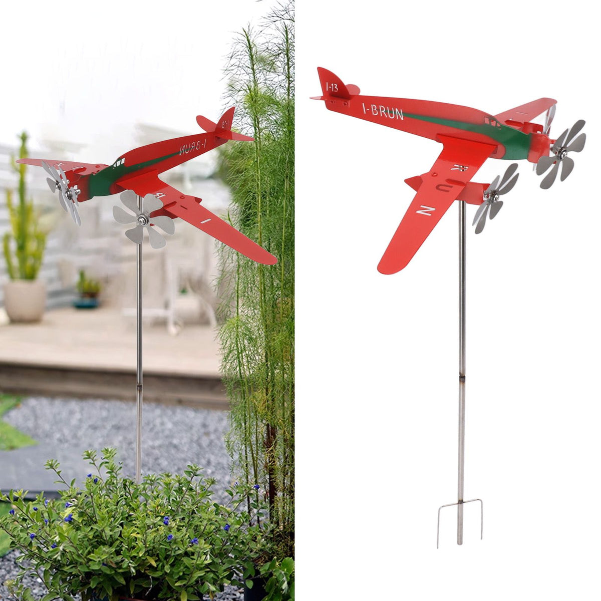 Metal Aircraft Weather Vane 3D Red Rustproof Smooth Airplane Windmill Wind Spinner for Garage Dome Barn Patio Red
