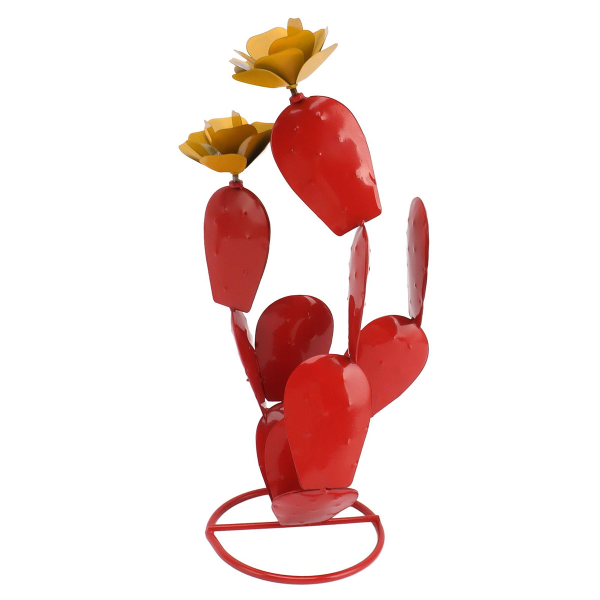 Metal Prickly Pear Cactus with Flowers Iron Rustic Cactus Statue Desert Decor Sculpture for Garden Yard Lawn Patio Red