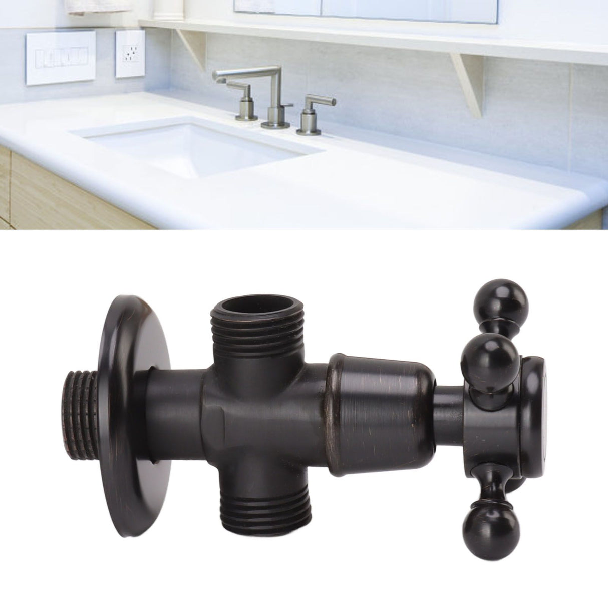 Angle Stop Valve Retro Copper Cross Handle Water Stop Valve for Bathroom Toilet Kitchen Faucet