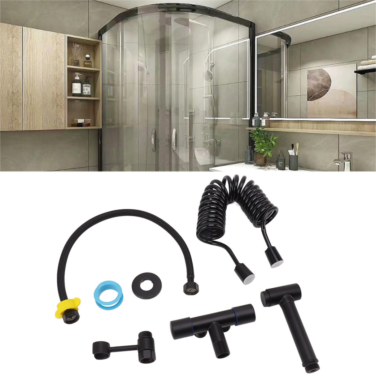 Bathroom Handheld Bidet Sprayer Kit Bidet Toilet Sprayer with Hose for Women Feminine Wash Black