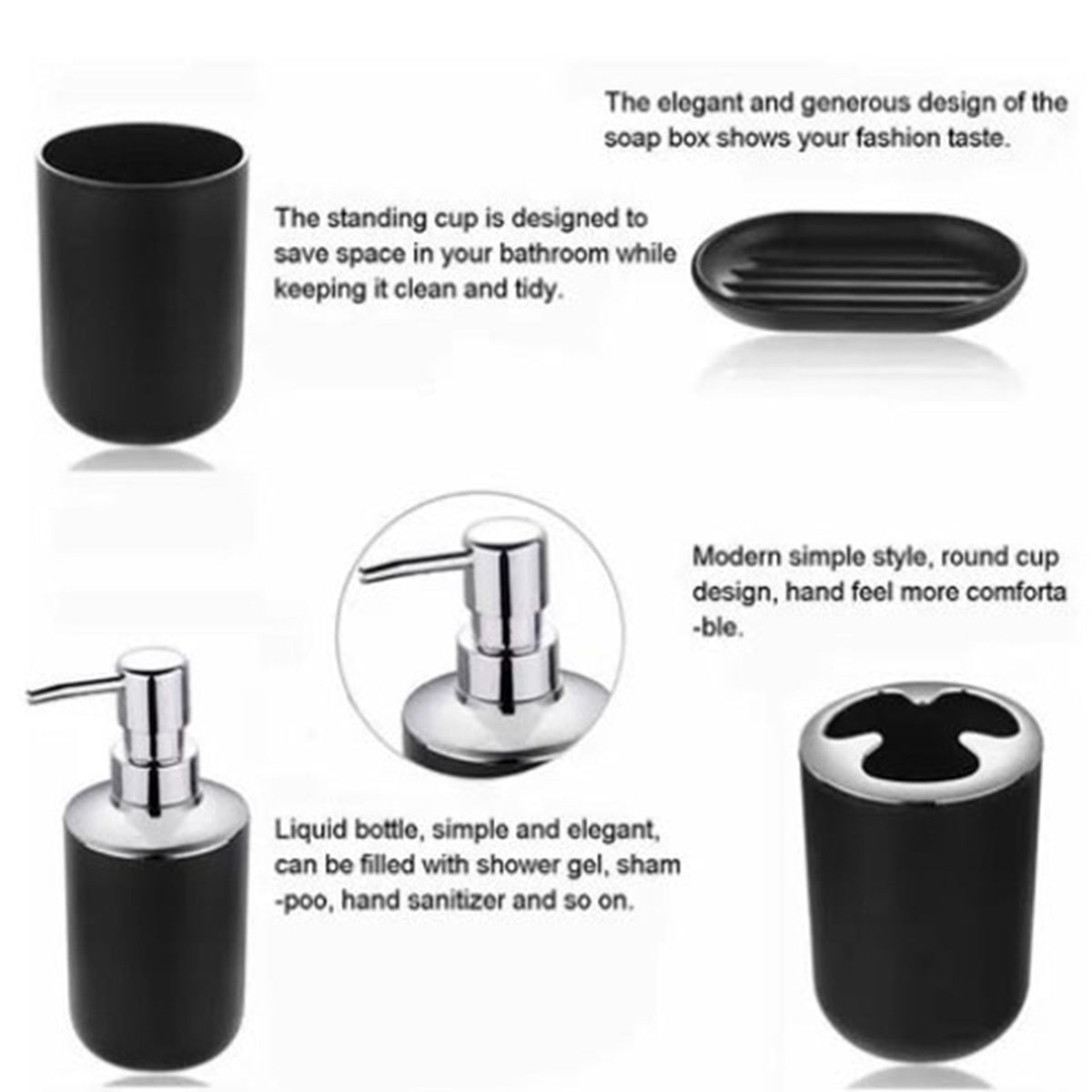 Trash Can Toothbrush Holder Set Toilet Brush Soap Box Lotion Dispenser Black Hotel Bathroom Accessories
