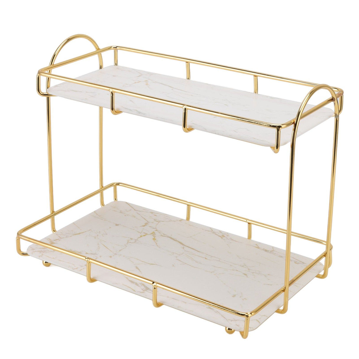 Bathroom Storage Rack Gold White 2 Tier Makeup Shelf Humanized Structure Anti Slip Counter Organizer S