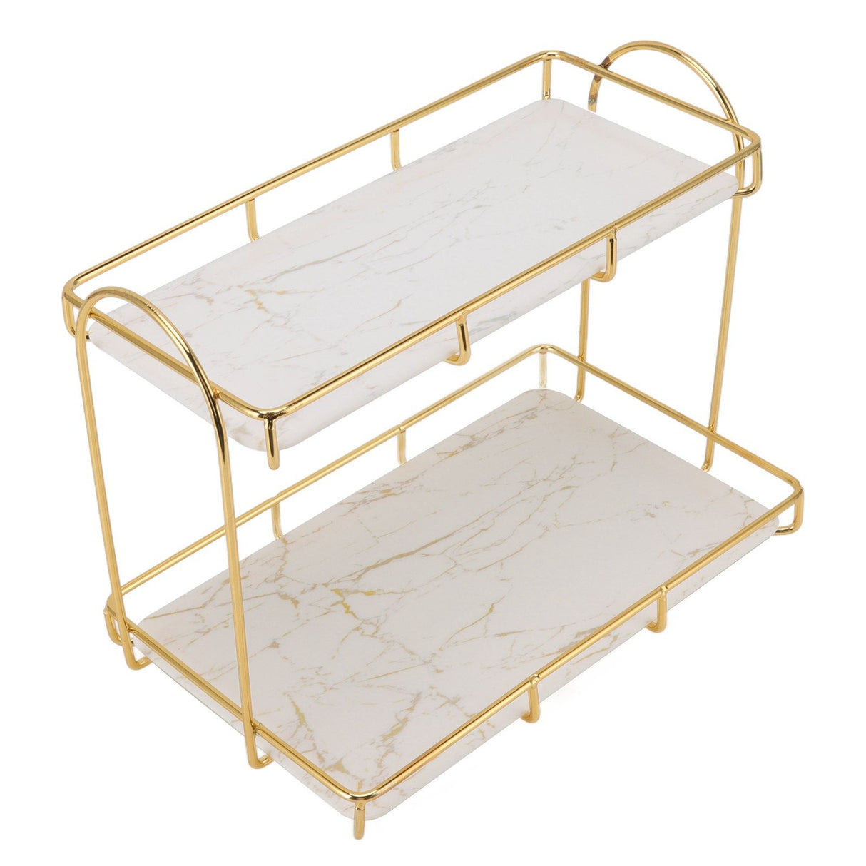 Bathroom Storage Rack Gold White 2 Tier Makeup Shelf Humanized Structure Anti Slip Counter Organizer S