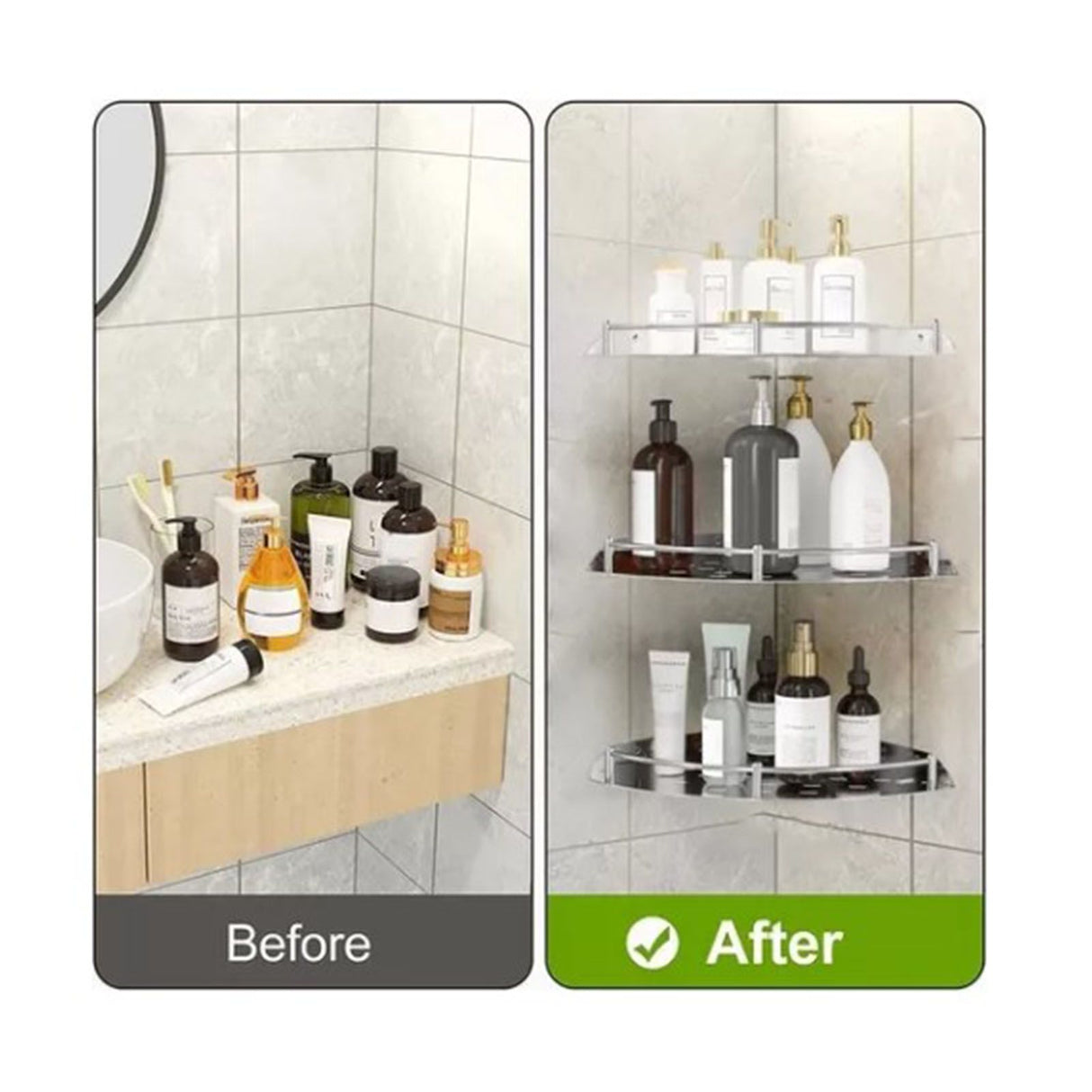 4 Pcs Corner Shower Shelf Stainless Steel Strong Load Bearing Space Saving Wall Mounted Bathroom Rack