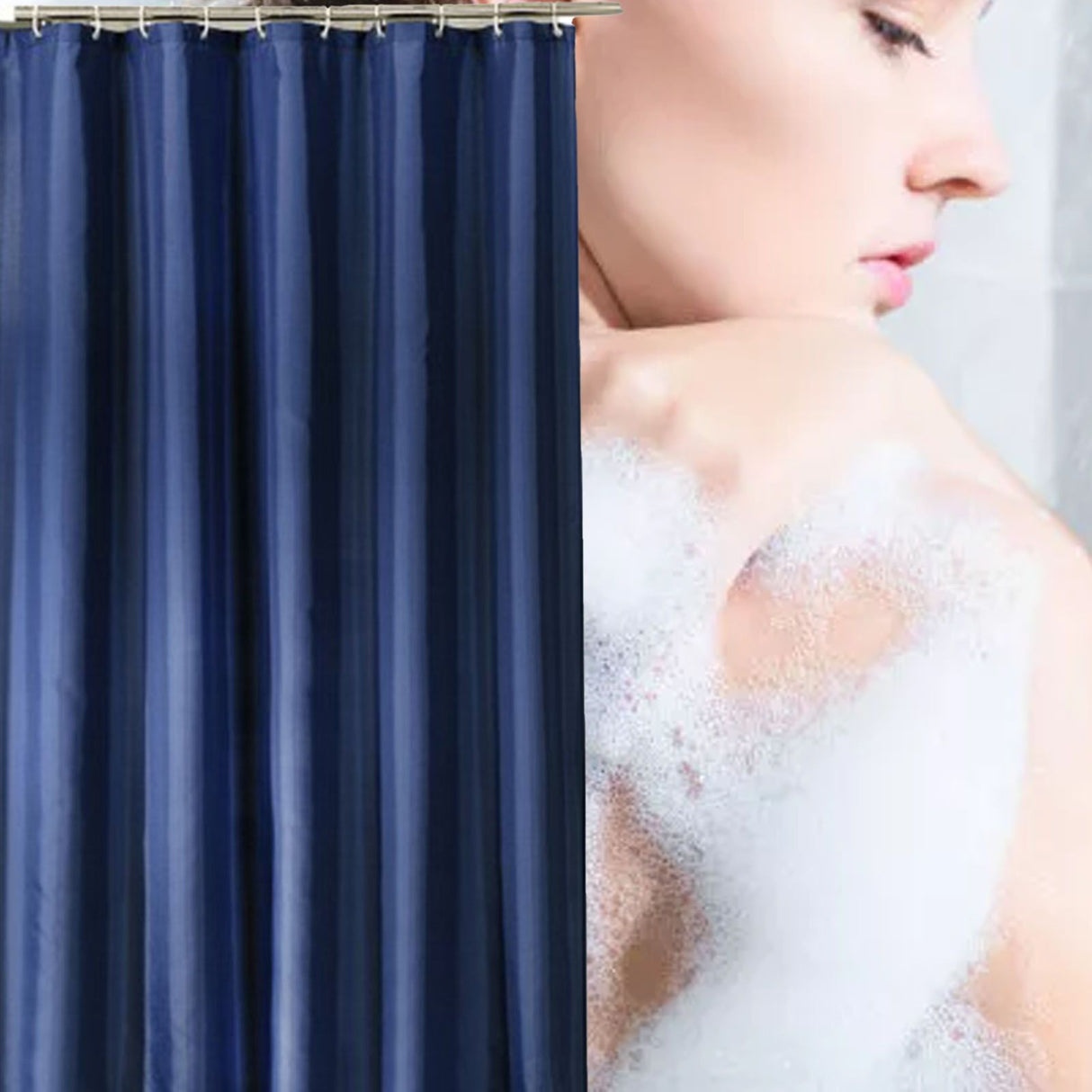 Waterproof Shower Curtain with Hooks Modern Thicken Polyester Shower Curtain for Home Hotel Bathroom Dark Blue